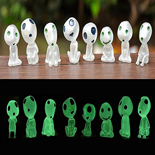 JYT GROUP 10pcs Princesa Car Ornaments Mononoke Glow in Dark Ghibli Figura de Acción Kodamas Luminoso Elfo Árbol Muñecas Conjunto Resina Modelo Cartoon Figurines Juguetes