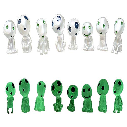 JYT GROUP 10pcs Princesa Car Ornaments Mononoke Glow in Dark Ghibli Figura de Acción Kodamas Luminoso Elfo Árbol Muñecas Conjunto Resina Modelo Cartoon Figurines Juguetes