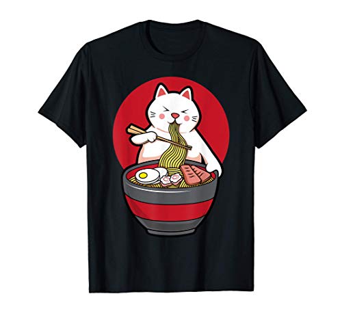 Kawaii Ramen Cat Cute Otaku Japanese Anime Fideos Camiseta