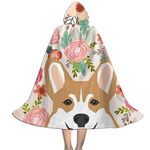 KDU Fashion Disfraz De Mago,Welsh Corgi Florals Spring Flowers Summer Bloom Niños Capa De Mago, Capas Creativas De Brujas con Capucha para Niños Niñas Niños,88cm