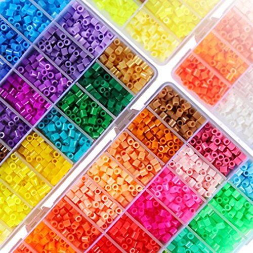 Kehuahsina Niños DIY Juguetes Midi Fuse Beads Tamaño 5mm 4800PCS 24 Colores Plastic Box with 2PCS Papel de Planchado PERLER Beads