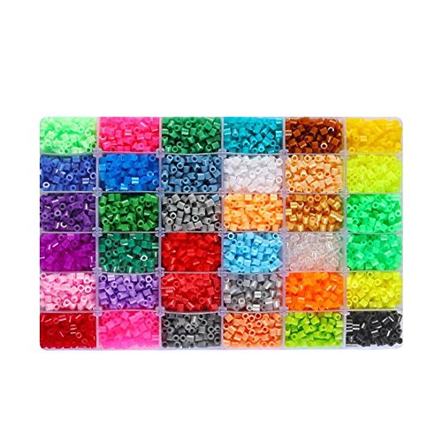 Kehuahsina Niños DIY Juguetes Midi Fuse Beads Tamaño 5mm 4800PCS 24 Colores Plastic Box with 2PCS Papel de Planchado PERLER Beads