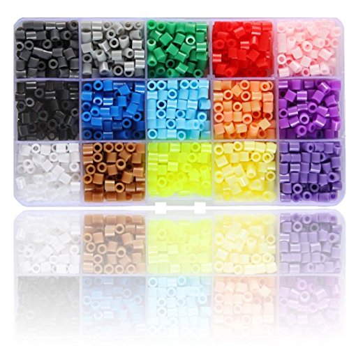 Kehuahsina Niños DIY Juguetes Midi Fuse Beads Tamaño 5mm 4800PCS 24 Colores Plastic Box with 2PCS Papel de Planchado PERLER Beads