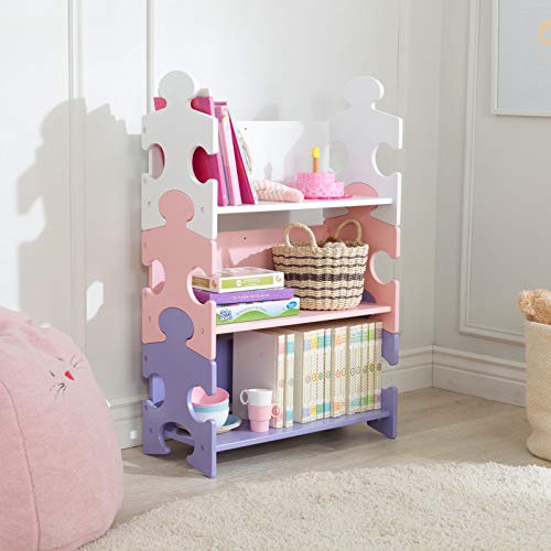 KidKarft - Estantería infantil de madera con diseño puzzle y 3 estantes, muebles para salas de juego y dormitorio de niños, multicolor (pastel) (14415)