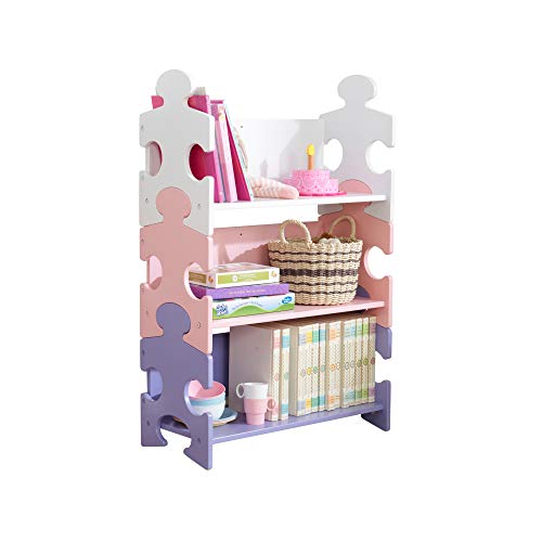 KidKarft - Estantería infantil de madera con diseño puzzle y 3 estantes, muebles para salas de juego y dormitorio de niños, multicolor (pastel) (14415)