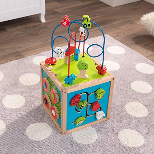 KidKraft 63243 Cubo con laberinto de cuentas de madera para niños, juego educativo para identificar formas, colores, números y letras