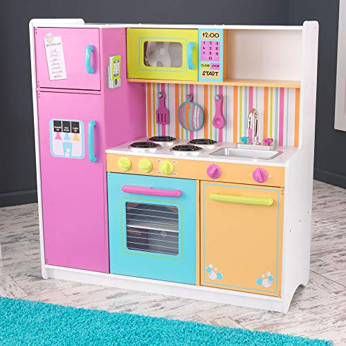 KidKraft- Cocina de juguete de madera Deluxe Big and Bright, para niños, con accesorios para juegos de dramatización incluidos, Color Multicolor (53100 )