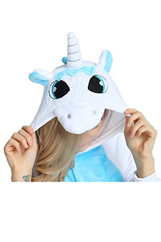 Kika Monkey Pijama disfraz de unicornio para adultos de franela, tipo mono Blue-wing L