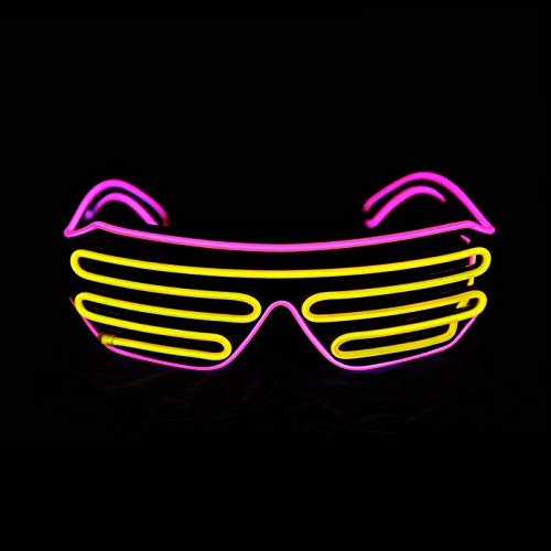 KingCorey Glow Shutter Neon Rave Glasses El Wire Flashing Gafas de Sol LED Light Up Disfraces de DJ para Fiesta, 80, EDM (Rosa+Amarillo)