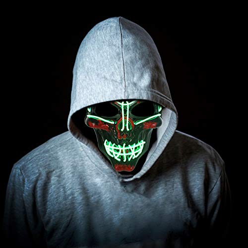 KiraKira Máscara LED Halloween, Halloween LED Máscaras Adultos LED Mask para la Fiesta de Disfraces, Máscara Disfraz Luminosa Craneo Esqueleto (Green)