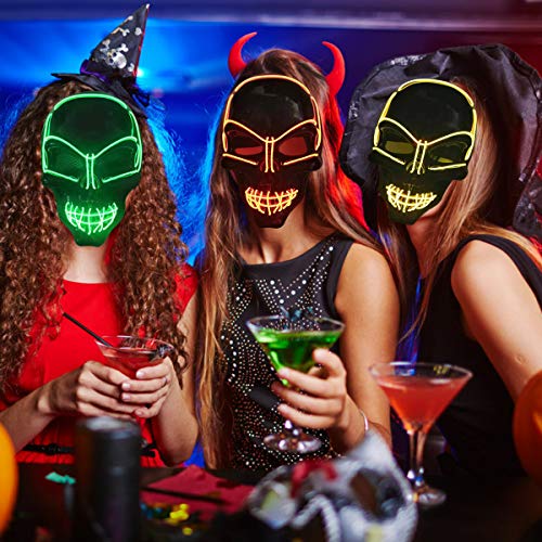 KiraKira Máscara LED Halloween, Halloween LED Máscaras Adultos LED Mask para la Fiesta de Disfraces, Máscara Disfraz Luminosa Craneo Esqueleto (Green)