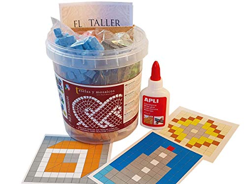 Kit 3 Mosaicos romanos para niños, faro, flor y cubo 3D. 306 teselas cúbicas de 9x9x9mm + cola + tablillas + instrucciones