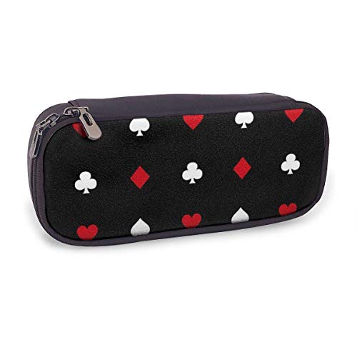 KKLDOGS Solitaire Plum Red Heart Square PU Estuche para lápices de piel con cremallera, suministros escolares para estudiantes, monedero de maquillaje, bolsa de maquillaje