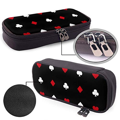 KKLDOGS Solitaire Plum Red Heart Square PU Estuche para lápices de piel con cremallera, suministros escolares para estudiantes, monedero de maquillaje, bolsa de maquillaje