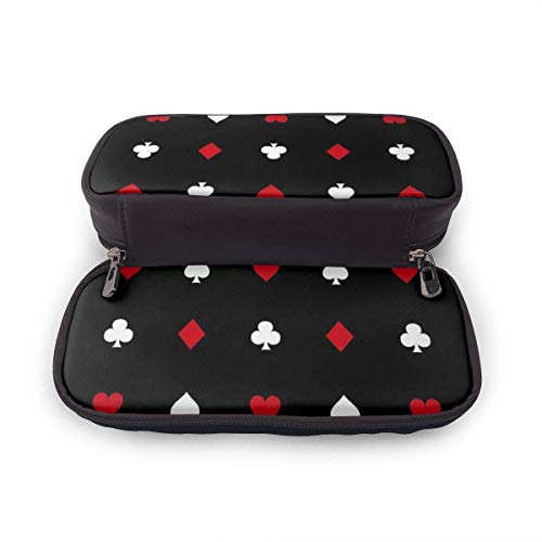 KKLDOGS Solitaire Plum Red Heart Square PU Estuche para lápices de piel con cremallera, suministros escolares para estudiantes, monedero de maquillaje, bolsa de maquillaje