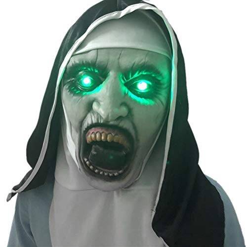 La máscara de terror de monja, Cosplay Scary Latex Masks Disfraz de Halloween Valak Scary Latex Masks con velo Máscara de cosplay, Halloween Cosplay Party Prank Props Full Head Cosplay para adultos