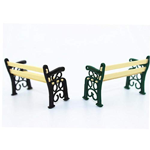 LAANCOO 2 muebles de casa de muñecas, bonito banco de parque retro, estilo de imitación para bricolaje, decoración de la casa, banco portátil en miniatura para parque artesanal, color negro y verde