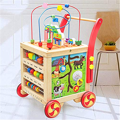 Laberinto De Cuentas Actividad de madera Cubo Juguetes con Bead Maze Bab Shape Sorter ABACUS Bebé Push Push and Pull Learning Walker Juguetes educativos para Baby Kid Gifts El Regalo Ideal Para Los Ni