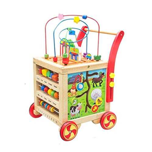 Laberinto De Cuentas Actividad de madera Cubo Juguetes con Bead Maze Bab Shape Sorter ABACUS Bebé Push Push and Pull Learning Walker Juguetes educativos para Baby Kid Gifts El Regalo Ideal Para Los Ni