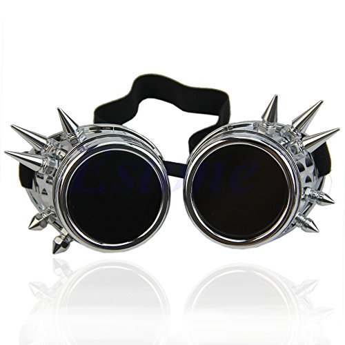 Lamdoo vintage style victorien gothique Cosplay Rivet Steampunk Lunettes de soudure Punk, argenté, lens diameter 5.5cm