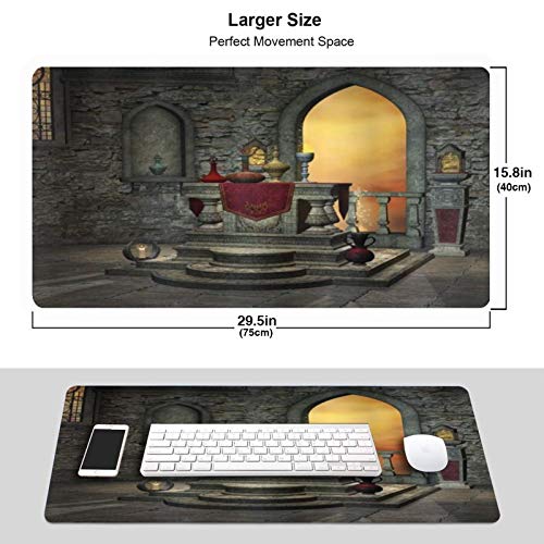 LASINSU Alfombrilla Gaming,Mesa de Altar gótica en el Castillo de la época barroca Inspirada en el Mago de la alquimia,con Base de Goma Antideslizante,750×400×3mm