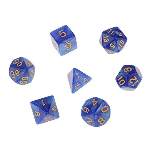 LDYGHome Dados Set para Dragones Y Mazmorras D&D, Dado Poliédrico Y De rol, 7Pcs Golden Azul De Plástico Double-Colors D20 D12 D10 D8 D6 D4 Dados para Juego De Mesa