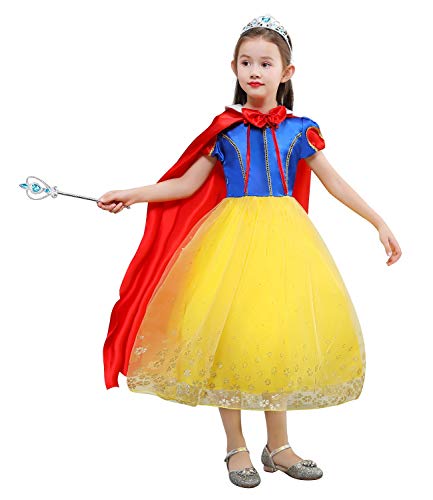 Le SSara Niñas Princesa Nieve Traje Blanco Disfraces Hadas disfrazarse Vestido de Cosplay con Cabo (130, E57-yellow)