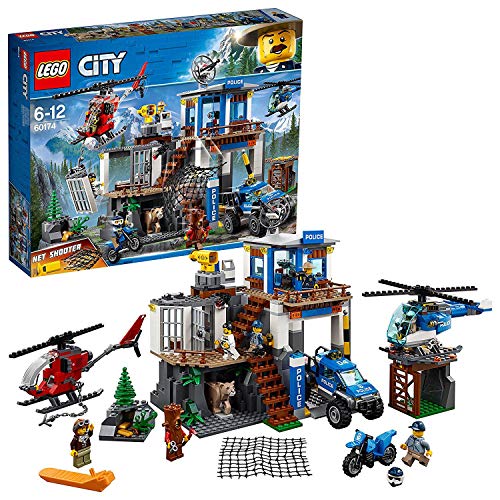 LEGO City Police - Montaña: Comisaria Policía, Set de Construcción de Juguete de Policía con Helicópteros, Coche y Moto de Policía y Minifiguras (60174)