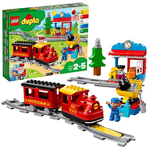 LEGO Duplo Town Tren de Vapor (10874) + Puente y vías ferroviarias (10872), Pack de Juguetes de Construcción Didácticos, Set de Trenes