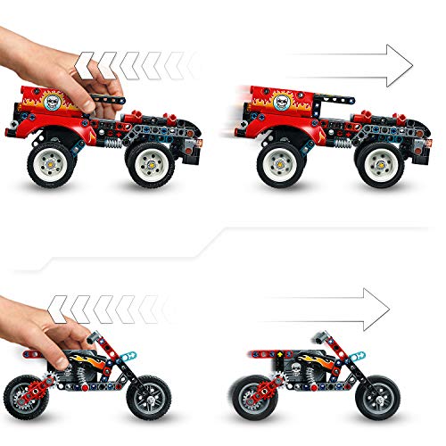 LEGO Technic - Espectáculo Acrobático: Camión y Moto, Set de Construcción de Juguete con Modelo 2 en 1 y Motor Pull-back, Incluye un Aro de Fuego de Juguete (42106)