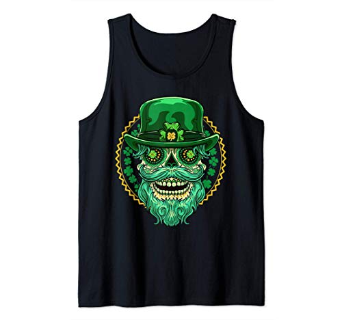 Leprechaun Sugar Skull Día de Muertos de San Patricio Camiseta sin Mangas