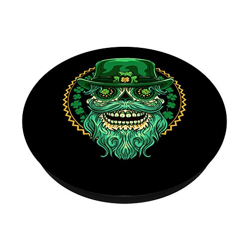 Leprechaun Sugar Skull Día de Muertos de San Patricio PopSockets PopGrip: Agarre intercambiable para Teléfonos y Tabletas