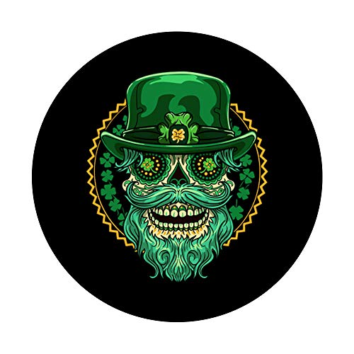 Leprechaun Sugar Skull Día de Muertos de San Patricio PopSockets PopGrip: Agarre intercambiable para Teléfonos y Tabletas