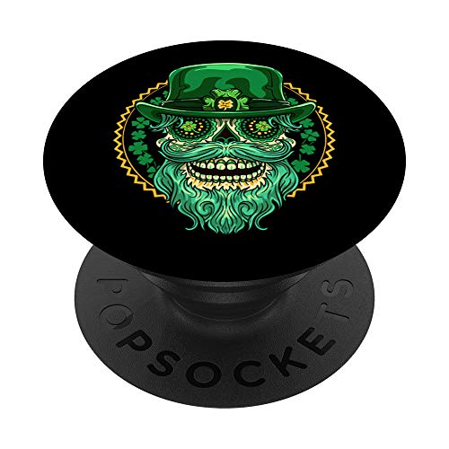 Leprechaun Sugar Skull Día de Muertos de San Patricio PopSockets PopGrip: Agarre intercambiable para Teléfonos y Tabletas