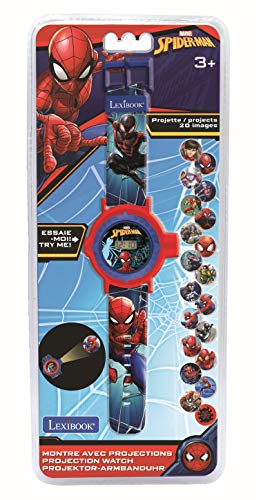 LEXIBOOK Reloj Correa Ajustable Pantalla Digital con 20 proyecciones de Spider-Man-para Niños-Rojo y Azul