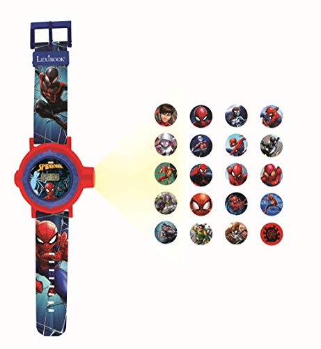 LEXIBOOK Reloj Correa Ajustable Pantalla Digital con 20 proyecciones de Spider-Man-para Niños-Rojo y Azul