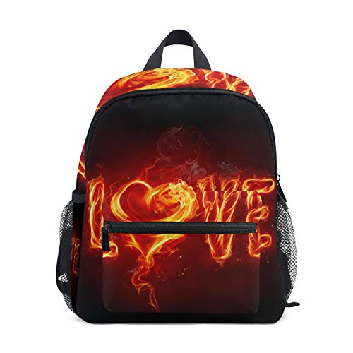 LIANCHENYI Fire Heart Love Word - Mochila escolar unisex para niños y niñas