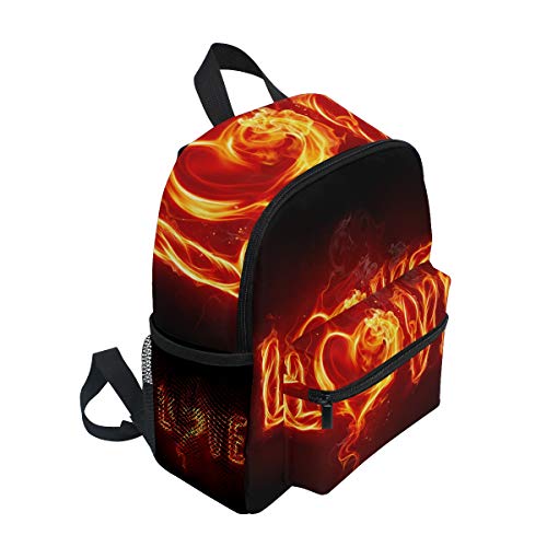 LIANCHENYI Fire Heart Love Word - Mochila escolar unisex para niños y niñas