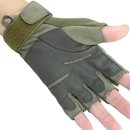 LIBINFAN Guantes Black Hawk Medio Dedo Juego de Campo al Aire Libre Medio Guantes Parkour Guantes para Correr (Negro, Verde, Arena) (Color : Verde, Tamaño : XL)