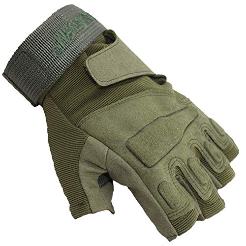 LIBINFAN Guantes Black Hawk Medio Dedo Juego de Campo al Aire Libre Medio Guantes Parkour Guantes para Correr (Negro, Verde, Arena) (Color : Verde, Tamaño : XL)