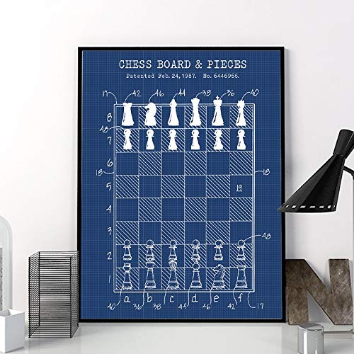 Lienzo De Pintura Chess Master Gift Tablero De Ajedrez Patente Lienzo Carteles Juegos Arte De La Pared Pintura Imprimir Club De Ajedrez Decoración Picture Game Room Decor 50x70cm