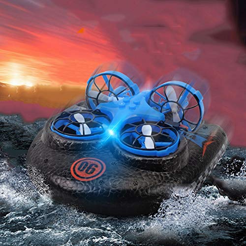 Lihgfw Control Remoto Aviones de Agua, Tierra y Aire de Tres-en-uno de Pequeño Quadcopter aerodeslizador de Juguete for niños Gratis de Split 360 ° Rollo (Color : Azul, tamaño : 2 Batteries)