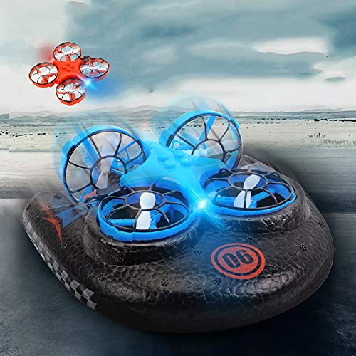 Lihgfw Control Remoto Aviones de Agua, Tierra y Aire de Tres-en-uno de Pequeño Quadcopter aerodeslizador de Juguete for niños Gratis de Split 360 ° Rollo (Color : Azul, tamaño : 2 Batteries)