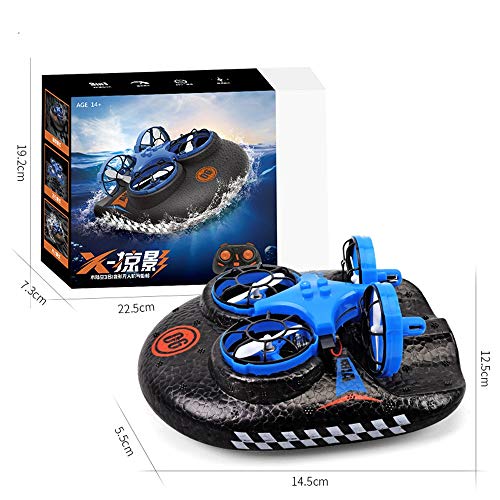 Lihgfw Control Remoto Aviones de Agua, Tierra y Aire de Tres-en-uno de Pequeño Quadcopter aerodeslizador de Juguete for niños Gratis de Split 360 ° Rollo (Color : Azul, tamaño : 2 Batteries)