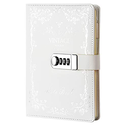 Lirener Retro Vintage Personal Notebook planificador Diario Organizador, Estampación en Caliente A5 Contraseña Bloc de Notas con Cerradura de combinación, Soporte para bolígrafo, 150x215mm