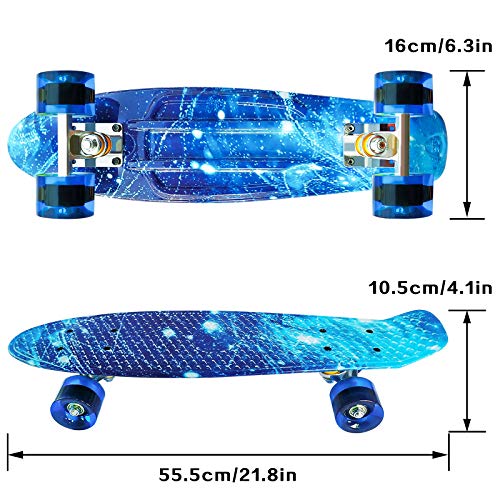 LISOPO Skateboard Monopatin 22’’55cm, Mini Cruiser Retro Crucero 4 PU Ruedas Flash LED, ABEC-7 Rodamiento, Tabla de Plástico Reforzado para Principiantes, Niños y Adultos, niños