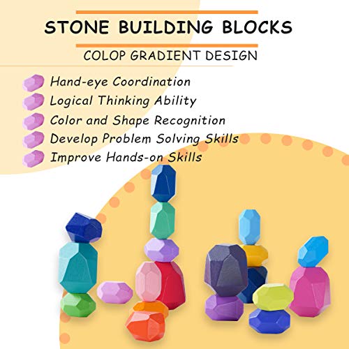 Locisne Juguetes apilables de Madera Stones Montessori, 20 Piezas de Bloques de construcción de Piedra de Colores, Actividad de clasificación educativos para niños