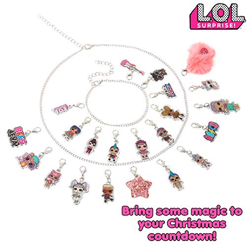 L.O.L. Surprise! Calendario Adviento, Calendario de Adviento 2020 de Joyas, Incluye Colgantes Pulsera Collar de Las Muñecas LOL Queen Bee y Unicorn, Advent Calendar para Niñas