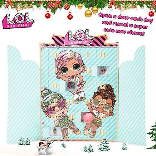 L.O.L. Surprise! Calendario Adviento, Calendario de Adviento 2020 de Joyas, Incluye Colgantes Pulsera Collar de Las Muñecas LOL Queen Bee y Unicorn, Advent Calendar para Niñas