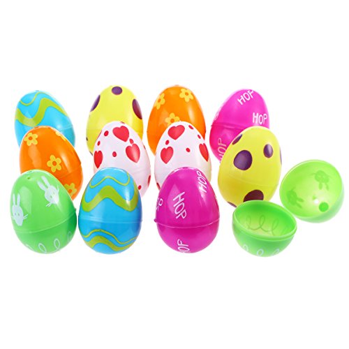 LUOEM Huevos de Pascua de plástico de Color Brillante Huevo de Pascua Parte Favor para la Caza del Huevo de Pascua y Sorpresa Huevo 12pcs